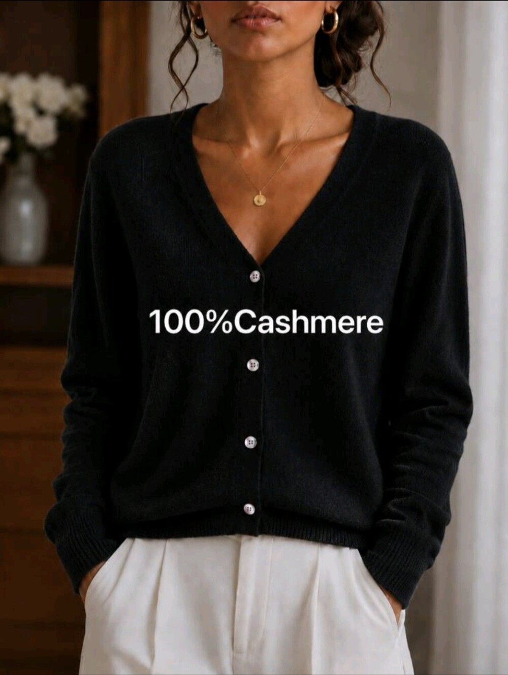 Women's Casual Cashmere Long Sleeve V-Neck Pullover Sweater, Soft And Slight